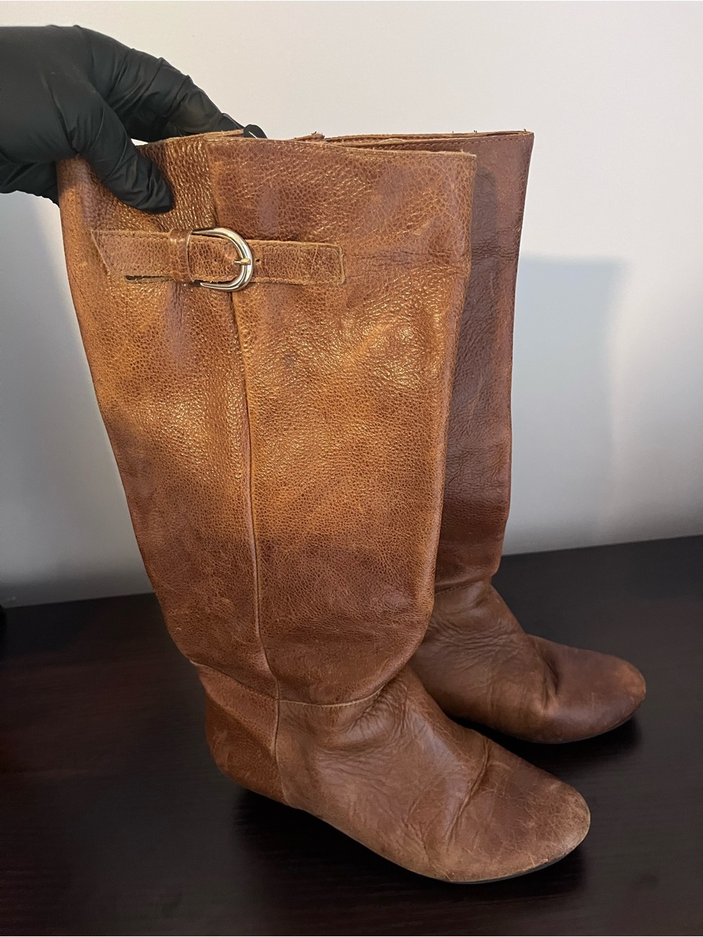 Women’s Tall Leather Riding Boots in Cognac Brown